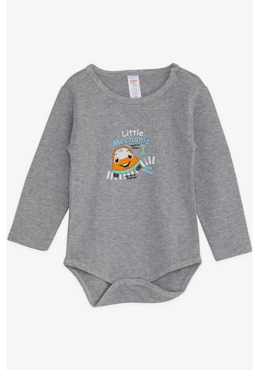 Breeze Erkek Bebek Çıtçıtlı Body Küçük Tamirci 9 Ay-3 Yaş, Koyu Gri Melanj