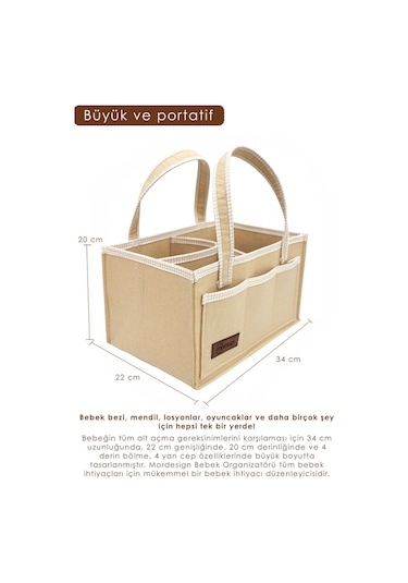 Mordesign Kalın Keçe Anne Bebek Bakım Çantası, Organizer, Çok Gözlü Düzenleyici, Gingham Serisi, Kapiçino Kapiçino 1000 Kahverengi