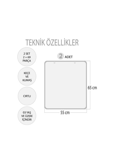 2 Set - 69 Parça Tox Iç Organlar ve Takvimi Öğreniyorum Keçe Cırt