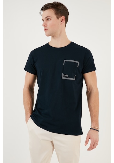Buratti Bisiklet Yaka Pamuklu Slim Fit Erkek T Shirt 541Rework Lacivert