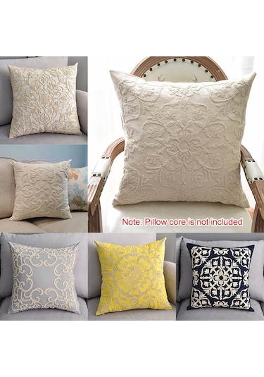 Sones Pamuklu Kordon Nakışlı Yastık Minder Kılıfı Çekirdeksiz, Boyut: 50x50cm Gri