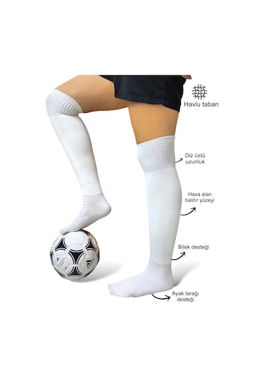 Yetişkin Profesyonel Baldır Fileli Beyaz Futbol Çorabı Tozluk Halı Saha Çorabı Konç 40-46 - Beyaz
