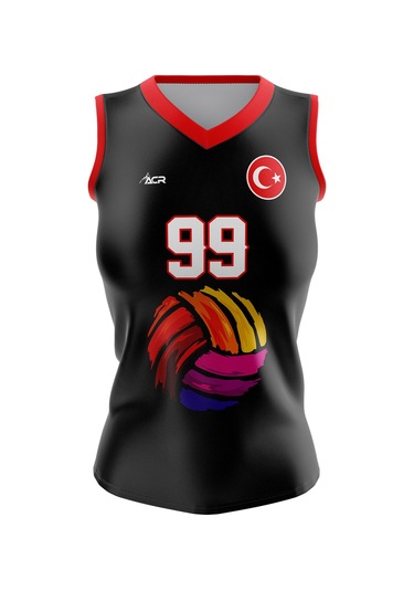 Voleybol Forması Model 719 - Kişiye Özel Isim Ve Numara Yazılabilir, Dijital Baskı Tasarım Tek Üst Siyah