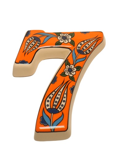 Seramik Kapı Adres Numaraları (0-9) Turuncu Lale Desen