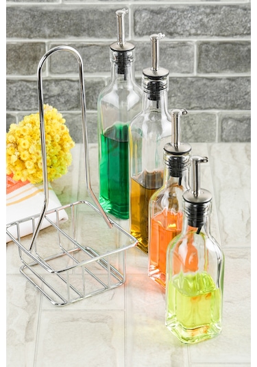 Cooker 5 Parça Standlı Cam Yağdanlık Sirkelik Sosluk Baharatlık Seti Ckr2725 Şeffaf