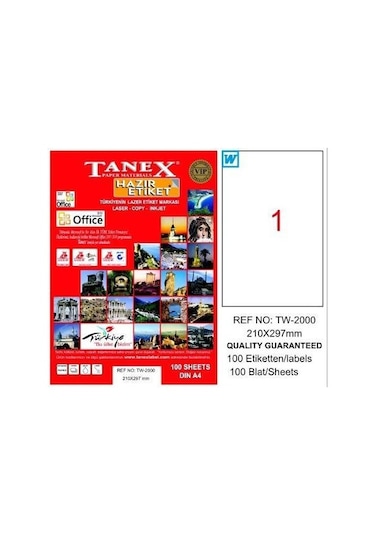 Tanex Etiket 100'lü Paket Tw-2000 210X297MM