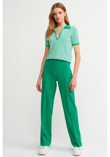 Yeşil Önü Dikişli Boru Paça Kumaş Pantolon Yeşil
