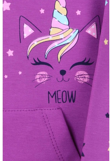 Kız Çocuk Hırka Kolları Desenli Baskılı Mor (1-4 Yaş) Mor