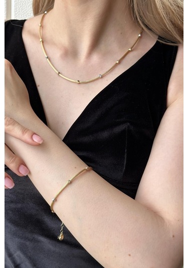 Zümrüt Sarraf 14 Ayar Altın Dorikalı Halat Kolye Bileklik İkili Set