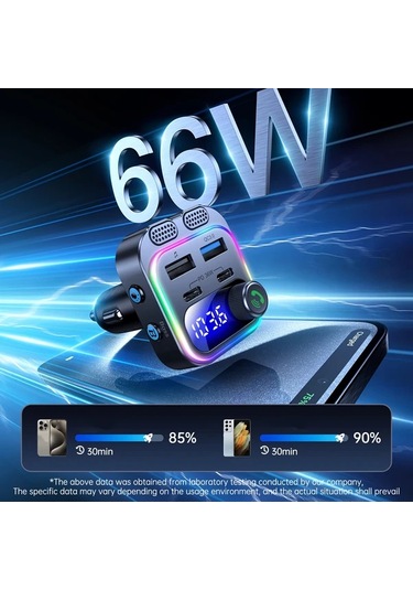 Honeybeeshop Kablosuz Araba Şarj Cihazı Mp3 5.4 66w Hızlı Şarj Pd Qc3.0 Usb Çift Mikrofonlu Hd Ekran Müzik Çalma Araba Ses Sistemi