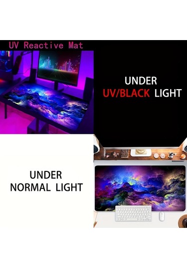 1 Adet Büyük Oyun E-spor Bilgisayar Kalınlaştırılmış Floresan Mouse Pad, Modern Galaksi Desenli Baskı Masaüstü Mat, Uv Siyah Işık Kaymaz Mouse Pad 400 900 3mm/15.7 35.4inch
