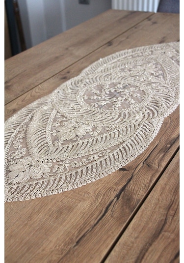 Simli Dantel Kordon Örme Detay Masa Runner Fiskos Örtüsü 100x35 Cm 2006-ortayvrlk 001