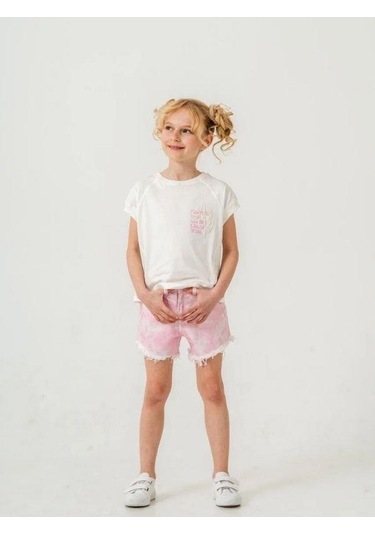 Kız Çocuk Batik Desenli Şortlu Takım-15885 Ekru