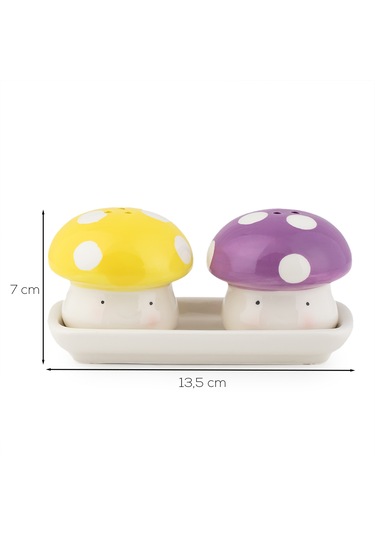 Porsima Mıo-037 Mantar Motifli 2li Standlı Tuzluk Biberlik Seti Çok Renkli