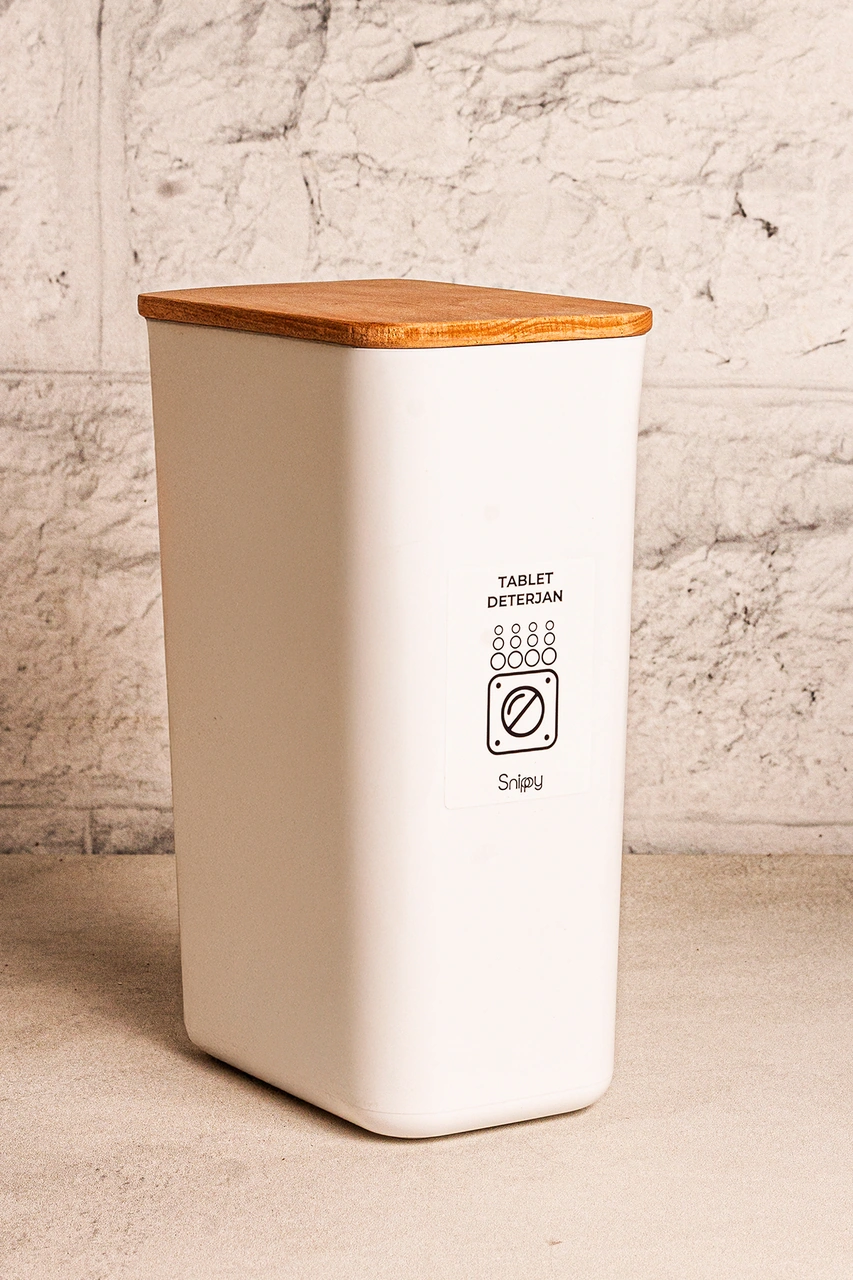 Clean - 3'lü Büyük Boy Deterjan Saklama Kutusu Etiketli Banyo Toz Tablet Toz Deterjan Kutusu 2900 Ml Ahşap