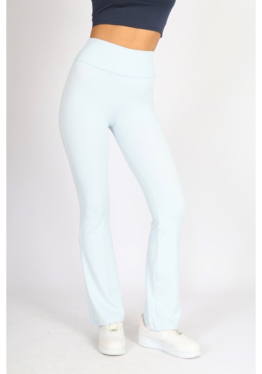 Soft&Basic Kadın Mavi İspanyol Paça Flare Yoga Tayt Pantalon Mavi