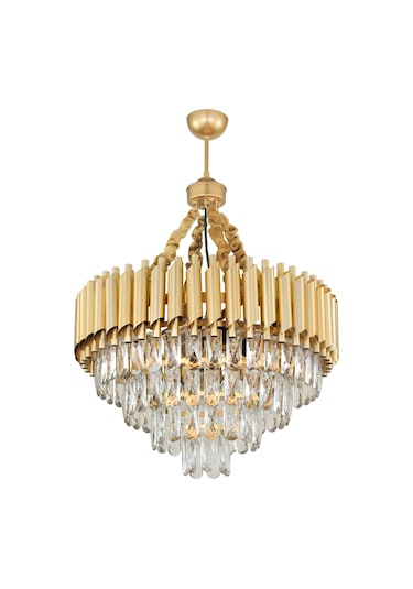 Avizemoda Palmira 55'Lik Prizma Kesim Kristal Taşlı Lüks Avize - (Sarı-Yaldız)