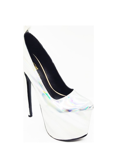 Tanem Gümüş Lame Hologram Platform Ince Yüksek Topuk Kadın Ayakka Gümüş