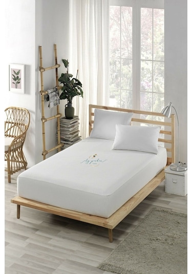 Sıvı Geçirmez Alez Yatak Koruyucu Pamuklu Fitted Beyaz