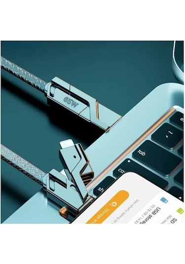 Pdateknoloji AZ-B10TH 2 İn 2 65 W USB Type-C Ve Lightning Örgülü Şarj Ve Data Kablosu 1.5 M Siyah