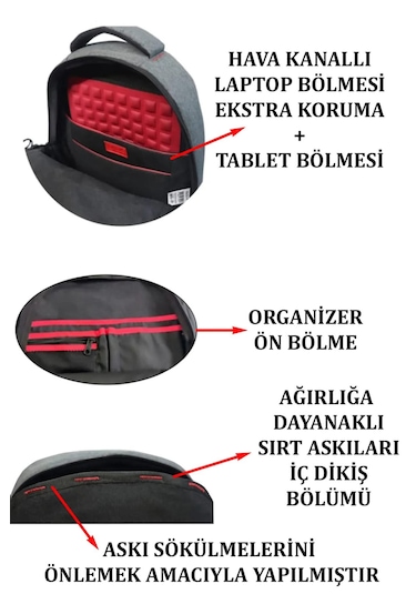 Dada 03 Lise Üniversite Darbe Emici 17 İnç 5 Bölmeli Sırt Çantası