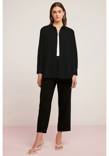 Ethıquet Georgıa Kadın 100% Pamuk Poplin Oversize Fit Siyah Gömlek