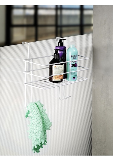 Ömür Boyu Paslanmaz Beyaz Askılı Banyo Duş Rafı - Sabunluk Ve Şampuanlık Beyaz