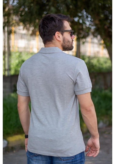 Erkek Gri Melanj Rahat %100 Pamuk Ribana Kol Polo Yaka T-shirt 24eplypope 001