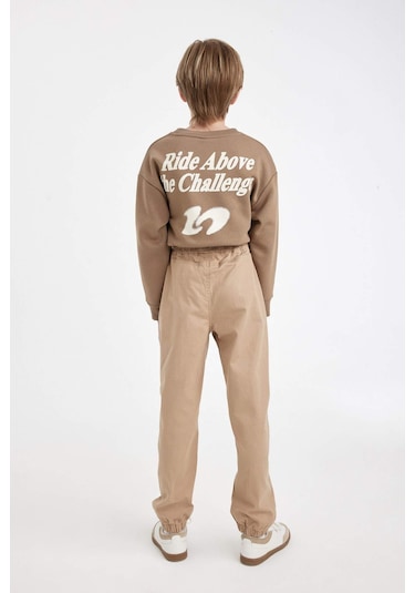 DeFacto Erkek Çocuk Beli Bağcıklı Lastikli Paça Cepli Basic Düz Jogger Gabardin Pantolon A9395A824WNBG219