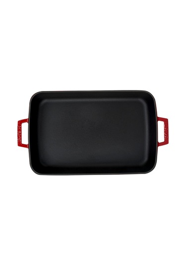 Lava Döküm Dikdörtgen Rosto Ve Fırın Tepsisi Ölçü 26x40cm. Döküm Demir Yekpare Çift Kulplu - Kırmızı Kırmızı