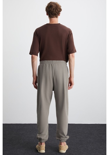 GRIMELANGE Rowan Erkek Organik Pamuklu Relaxed Fit İçi Polarlı Süs Etiketli Jogger Gri Eşofman Altı Gri