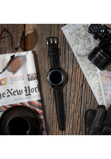 Vagave Samsung Uyumlu Watch 5 - Watch 4 - Watch 3 Deri Kordon- Siyah