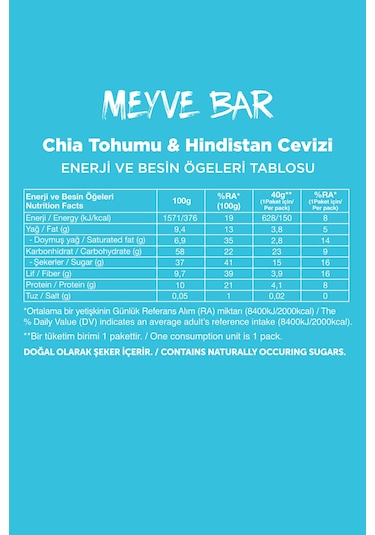 Fellas Meyve Bar - Chia ve Hindistan Cevizi 12 x 40 G