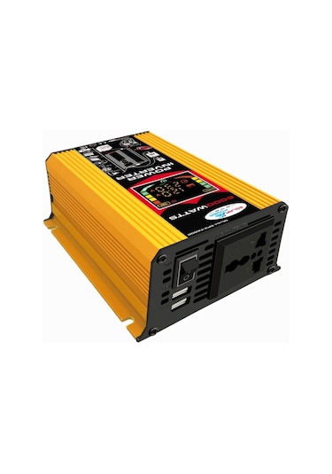 Sones Tang Iıı Nesil 12v İla 220v 6000w Lcd Ekranlı Ve Çift Usb'li Araç Güç Çeviricisi Sarı