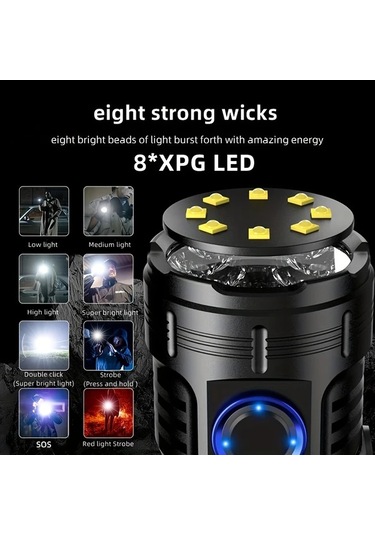 Brightnova Yüksek Parlaklık 8x Led Xpg Güçlü Küçük El Feneri Type-c Şarj Portatif Klips Mıknatıslı Gece Lambası Black X68 Altın