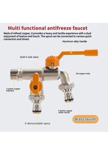 Bosphorusboutique02 Çift Su Musluk Adaptörü 1/2 1, Duvara Monte Pirinç Musluk, Bahçe Ve Ev Kullanımı 1