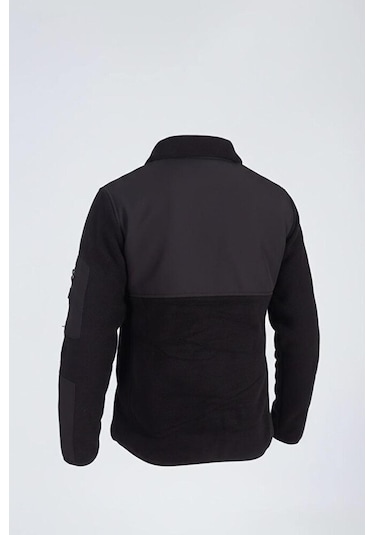 Vatan Tekstil Slim Fit Erkek Tam Fermuarlı Dik Yaka 4 Cepli Polar Softshell Garnili Siyah