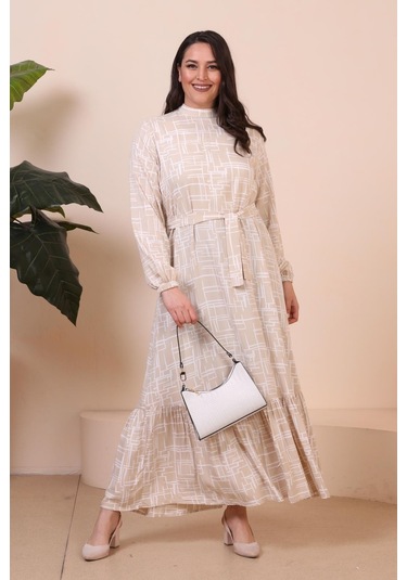 Kadin Hakim Yaka Buyuk Beden Elbise Tesettur Viskon Kumas Pileli Ve Piliseli Elbise 001