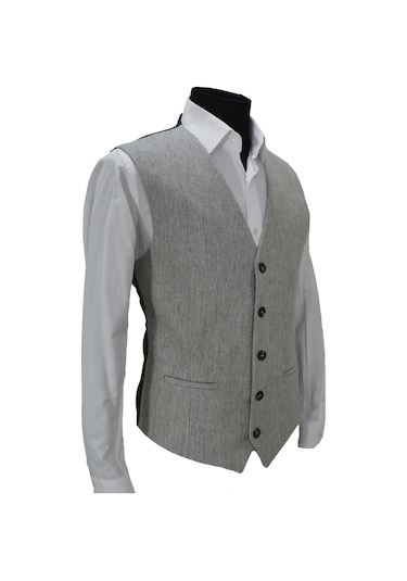 Mentor Regalo Erkek Yelek V Yaka Açık Gri Balıksırtı 50437