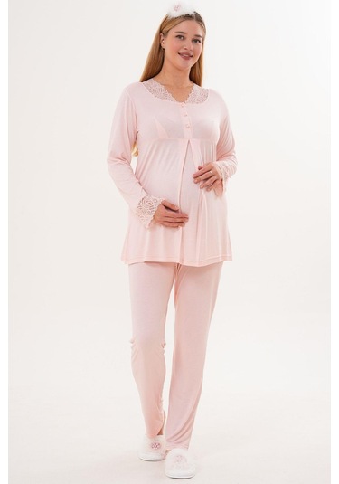 Mecit 6330 Pudra Sabahlıklı Lohusa Pijama Takımı