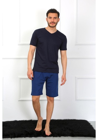 Akbeniz Erkek Penye 3'lü Lacivert V Yaka Pijama Takımı 6822-lacivert Lacivert