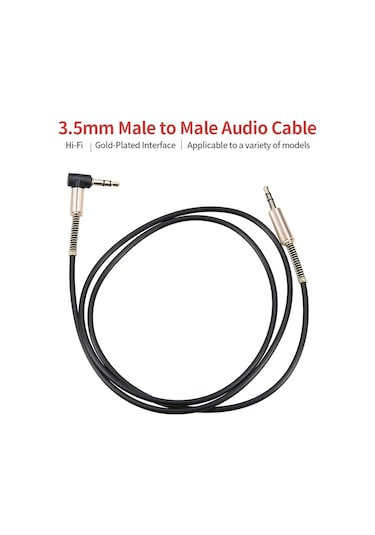 Samdoo 3.5mm Altın Kaplama Ses Kablosu - Bilgisayar/ Telefon Kulaklık Hoparlör Bağlantısı - Düz-eğri - Siyah - 1 Metre