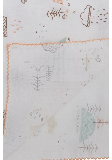 Breeze Yenidoğan Bebek Müslin Battaniye Yağmur Temalı Ağaç Desenli Ekru - Ekru