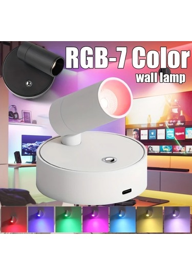 Willowhaven White 2pcs Rgb 7 Renkli Manyetik Duş Lamba Usb Şarjlı 360 Döner Kablosuz Gece Işığı Ahşap