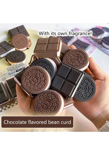 2'li Mini Kare Çikolata Figürlü Kokulu Not Defteri Zincirli Anahtarlık Kahverengi