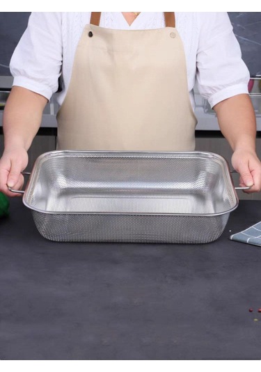 Rocco Gümüş Paslanmaz Çelik Kevgir Karıştırma Kasesi Salata Makarna Sebze Meyve Süzgeç 22x30 Cm Çelik