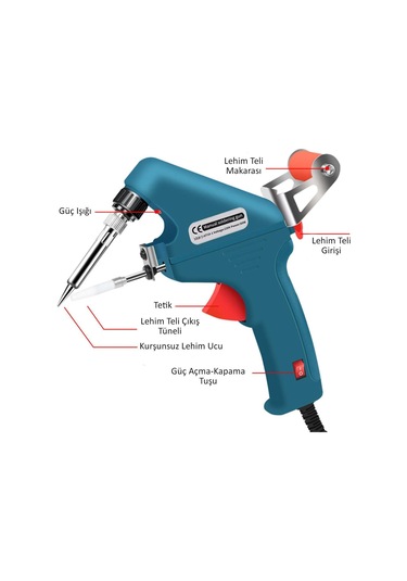 Valkyrie 5 Parça Tetikli Otomatik Beslemeli Havya Lehim Tabancası Seti - 60w 480 C Yeni Nesil Seramik Isınma - Tek El Kullanım