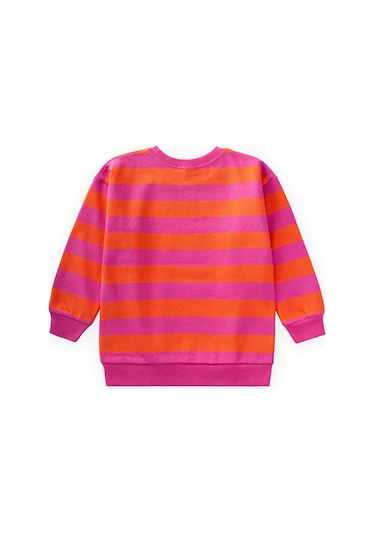 Cigit Çizgili Triko Sweatshırt 2-12 Yaş Turuncu Fuşya Turuncu