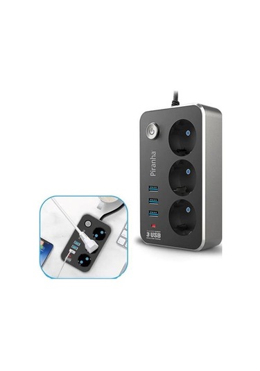 Isıya Dayanıklı Termal Akım Korumalı 2 Mt 10a 2500w 3lü Priz Ve 3 Usbi 2 1a Uzatma Kablosu