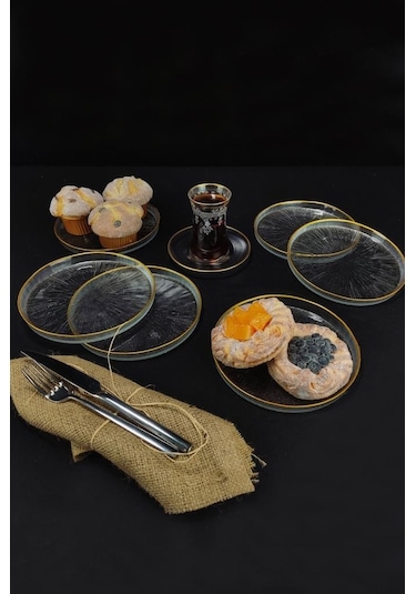 Digithome Rexy 16577 Cam Pasta Tabağı 6'lı 16 CM Gold Rim